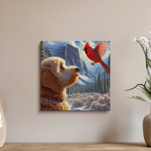 Doodle Dog and Cardinal Canvas Art - Pet Lover Gift image 7