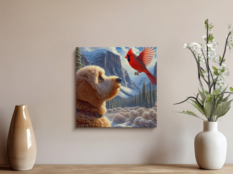 Doodle Dog and Cardinal Canvas Art - Pet Lover Gift image 7