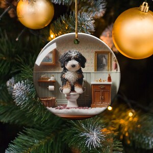 Funny Dog Toilet, Ceramic Ornament | Sublimation | Bathroom Humor Decor, Double Sided image 6