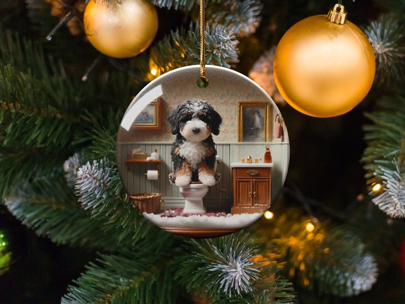 Funny Dog Toilet, Ceramic Ornament | Sublimation | Bathroom Humor Decor, Double Sided image 6