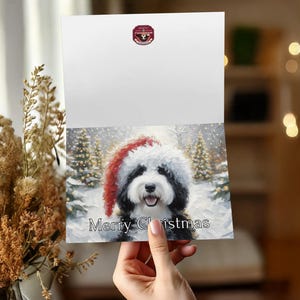 Merry Christmas card with cute dog, festive holiday greeting card, Christmas dog card, winter holiday dog card, dog lover card