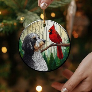 Cardinal and Bernedoodle Dog Ceramic Ornament, Oil Paint Style Design, Cardinal Lovers Gift, Mothers Day Gifts Bird Lovers Dog Mom Ornament
