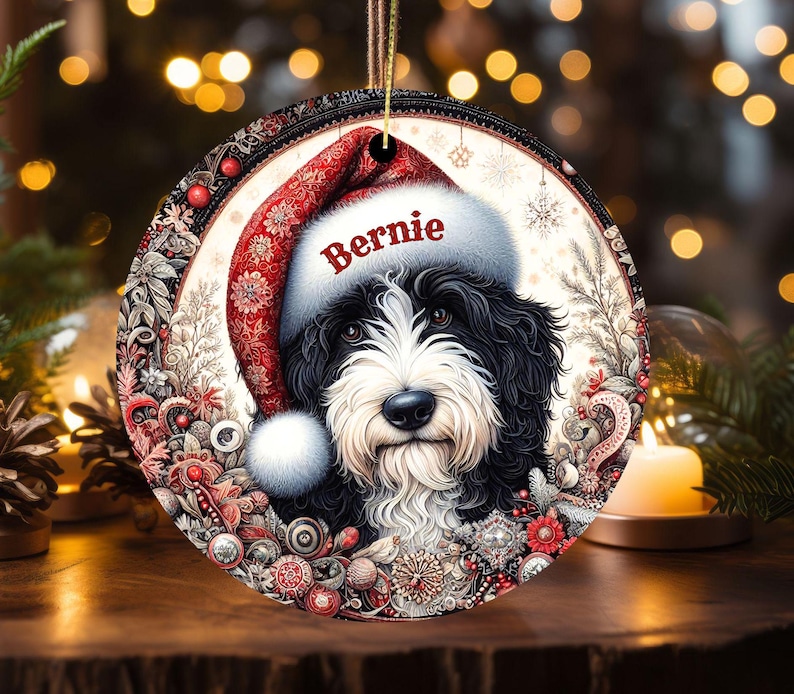 Vintage look Bernedoodle Ornament