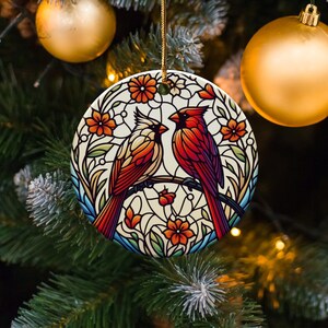 Cardinal Stained-Glass Design Ceramic Ornament image 6