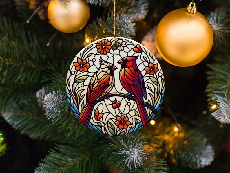 Cardinal Stained-Glass Design Ceramic Ornament image 6
