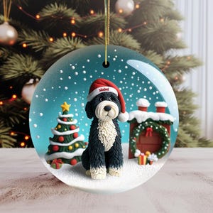 Adorable bernedoodle ornament, perfect doodle dog gift