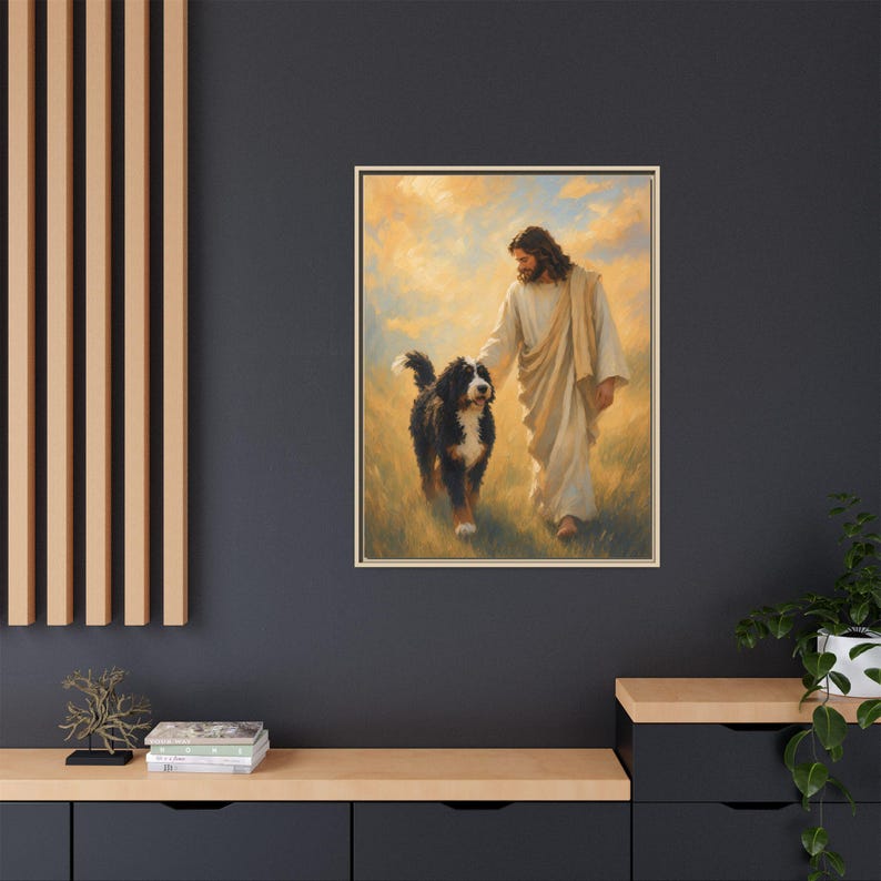 Jesus With Bernedoodle Framed Canvas image 6