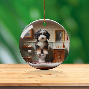 Funny Dog Toilet, Ceramic Ornament | Sublimation | Bathroom Humor Decor, Double Sided image 3
