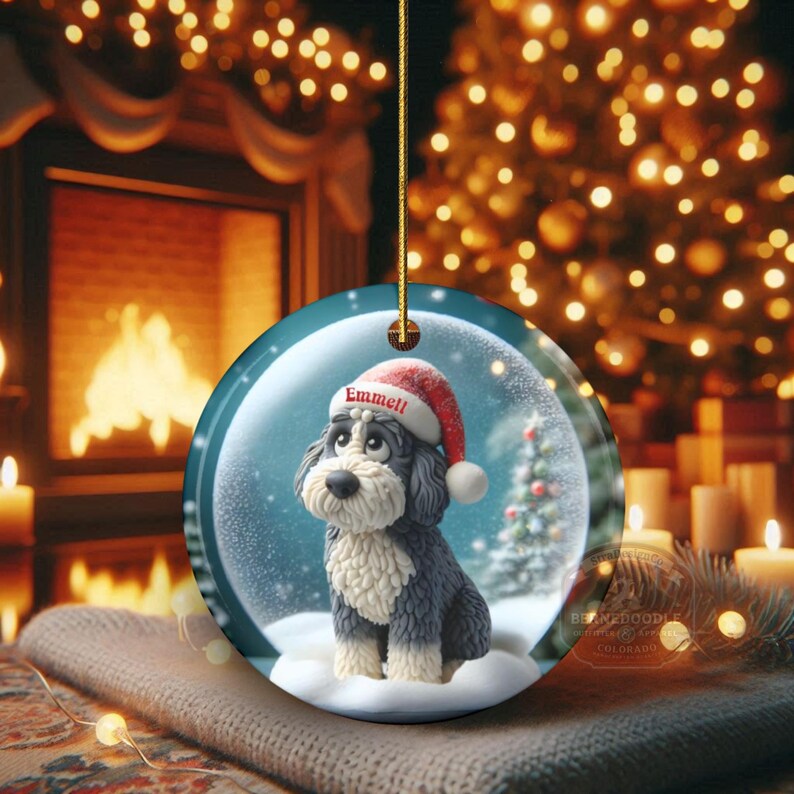 Sheepadoodle Dog Christmas Ornament, Festive Snow Scene Decor | Ceramic | Sublimation Two-Sided Keepsake image 18