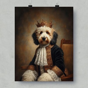 Royal Dog Portrait Wall Art, King Dog Painting, Noble Pet Portrait Print, Dog Lover Gift, Canine Aristocrat Artwork for Home Decor
