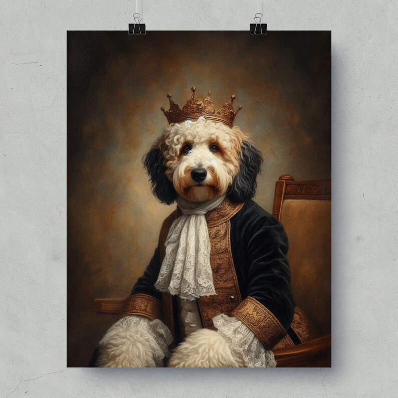 Royal Dog Portrait Wall Art, King Dog Painting, Noble Pet Portrait Print, Dog Lover Gift, Canine Aristocrat Artwork for Home Decor