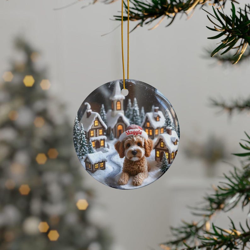 Cute Dog Christmas Ornament, Winter Village Scene Decoration, Holiday Tree Hanging, Perfect Gift for Dog Lovers, Festive Home Decor