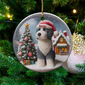 Dog Ceramic Ornament, Sheepadoodle Keepsake - Sublimation Art | Festive Dog Decor, Double Sided Artwork | 3 Inch Christmas Gift image 10