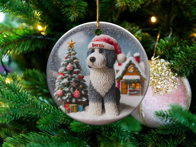 Dog Ceramic Ornament, Sheepadoodle Keepsake - Sublimation Art | Festive Dog Decor, Double Sided Artwork | 3 Inch Christmas Gift image 10