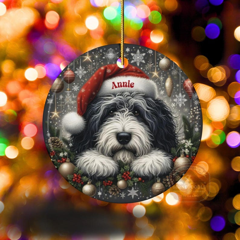 Lover Gift Ceramic, Personalized Sheepadoodle Ornament - Sublimation Print | Double-Sided Artwork | Snowy Winter Keepsake image 14