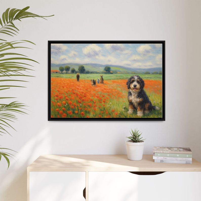 Bernedoodle Dog Art Print In A Monet-style: Framed Canvas Wall Decor image 2