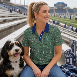 Green and Blue Football Themed Bernedoodle Polo - Dog Lover Polo Shirt image 14