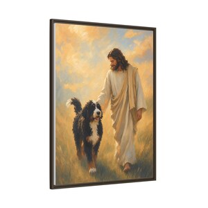 Jesus With Bernedoodle Framed Canvas image 13