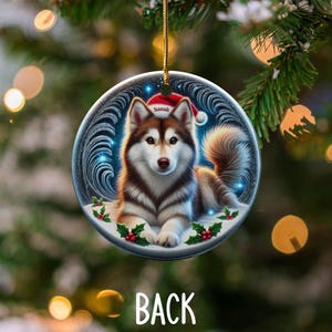 Personalized Husky Ornament, Ceramic Dog Keepsake | Two-Sided Sublimation | Brown White Pet Decor | Christmas Tree Gift image 4
