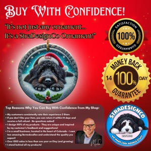 Black Golden Doodle, Santa Hat Ornament | Ceramic Sublimation | Two-Sided 3 Inch Holiday Keepsake image 3