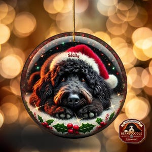 Custom Dog Keepsake, Personalized Black Doodle Ornament - Double-Sided Sublimation Ceramic - Holiday Tree Decor image 6