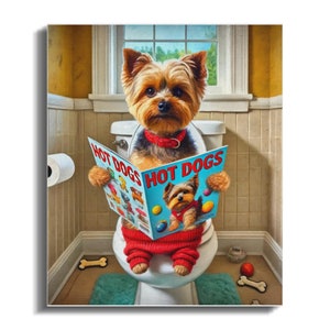 Funny Yorkie Dog Art: Bathroom Canvas Print - Toilet Humor image 7