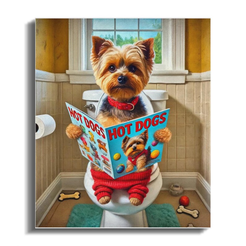 Funny Yorkie Dog Art: Bathroom Canvas Print - Toilet Humor image 7
