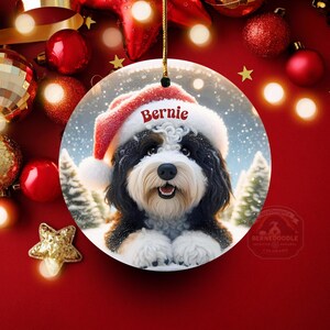 Bernedoodle Ornament, Personalized Santa Hat Ceramic | Sublimation | 3 Inch Double Sided Dog Lover Gift Christmas Tree Decor image 9