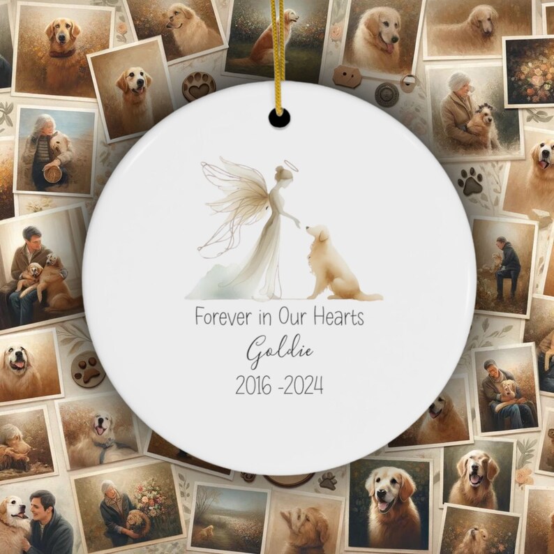 Personalized Golden Retriever Memorial, Watercolor Design Ornament, Dog Name Gift, Personalized Pet Tribute Gift, Golden Ornament, Pet Loss