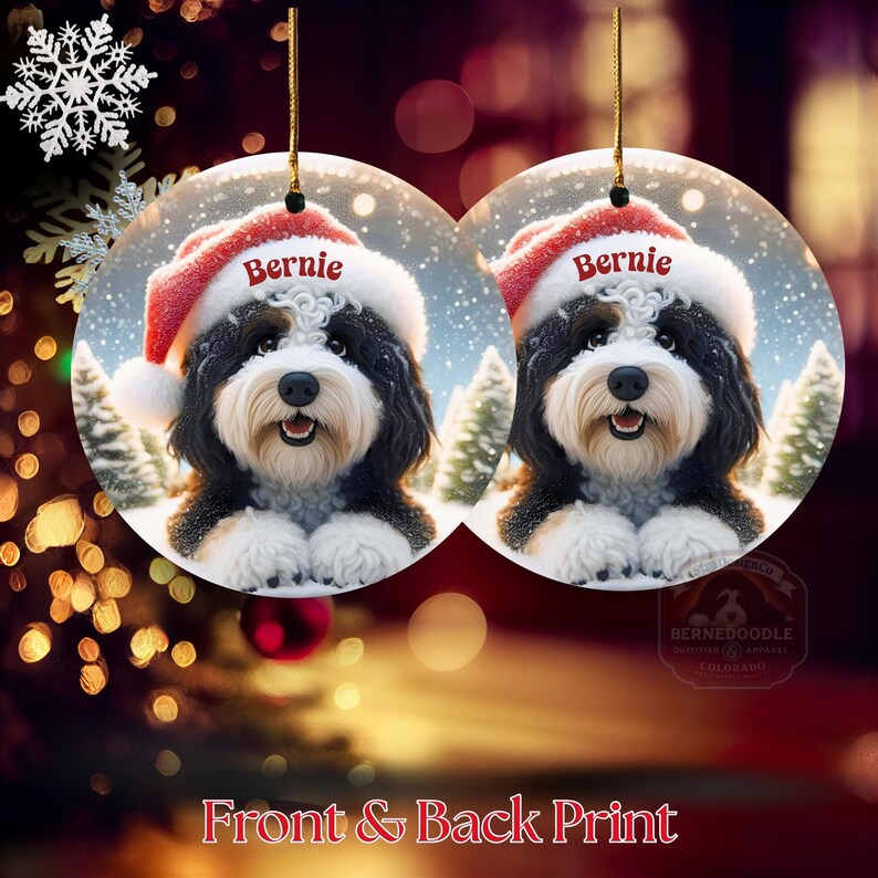 Bernedoodle Ornament, Personalized Santa Hat Ceramic | Sublimation | 3 Inch Double Sided Dog Lover Gift Christmas Tree Decor image 8