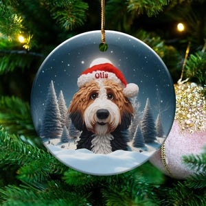 Christmas Dog Ornament, Dog Tree Decoration, Holiday Pet Ornament, Personalized Pet Christmas Decor, Santa Hat Dog Ornament
