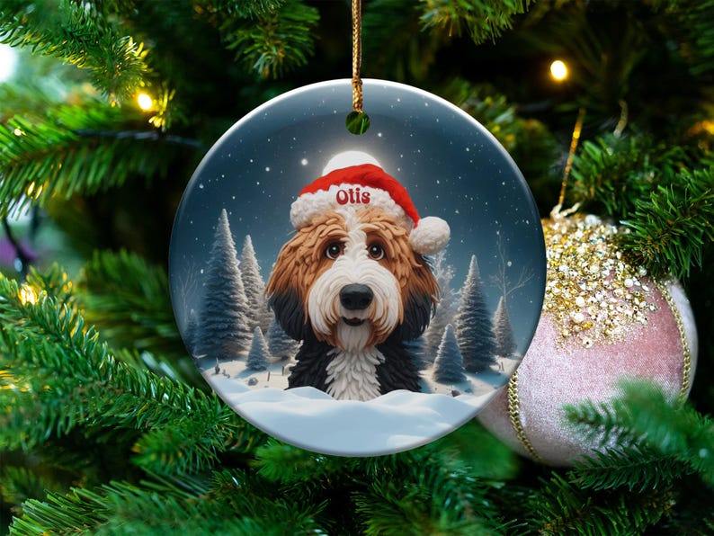 Christmas Dog Ornament, Dog Tree Decoration, Holiday Pet Ornament, Personalized Pet Christmas Decor, Santa Hat Dog Ornament