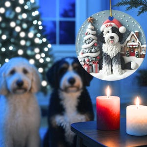 Sheepadoodle, Snow Globe Scene Ceramic Ornament | Sublimation | 3 Inch Custom Dog Name, Pet Lover Gift image 8