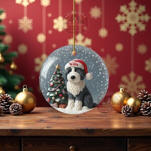 Personalized Sheepadoodle Christmas Ornament, Snow Globe Art Dog Keepsake | Two-Sided Ceramic 3 Inch | Doodle Mom Gift image 5