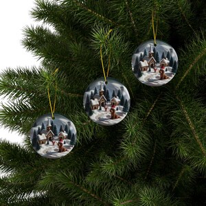 Christmas Tree Decorations, Holiday Ornaments Set, Winter Village Scene, Seasonal Home Decor, Festive Hanging Ornaments
