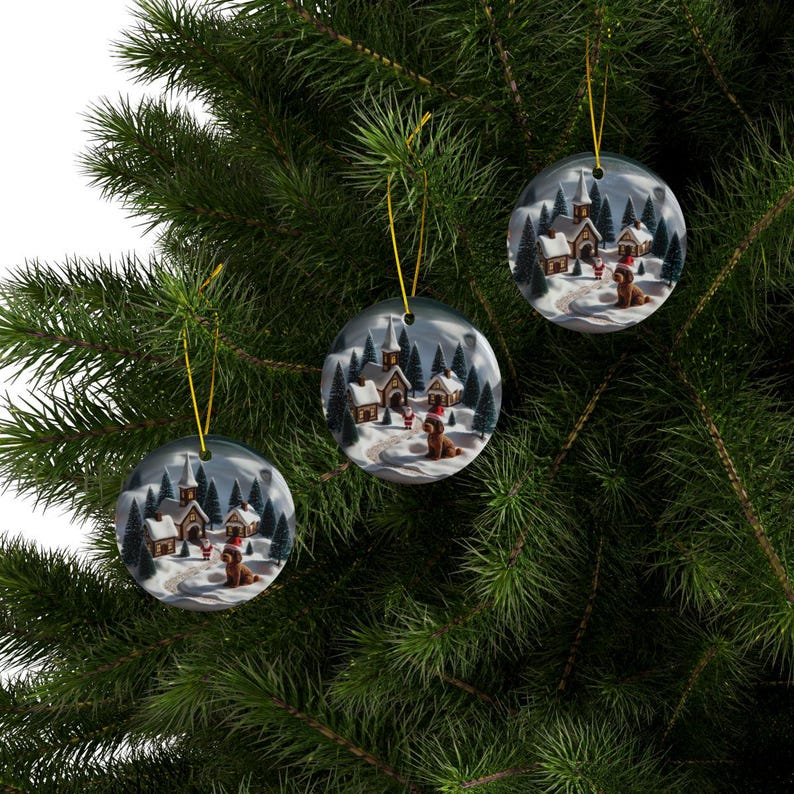 Christmas Tree Decorations, Holiday Ornaments Set, Winter Village Scene, Seasonal Home Decor, Festive Hanging Ornaments