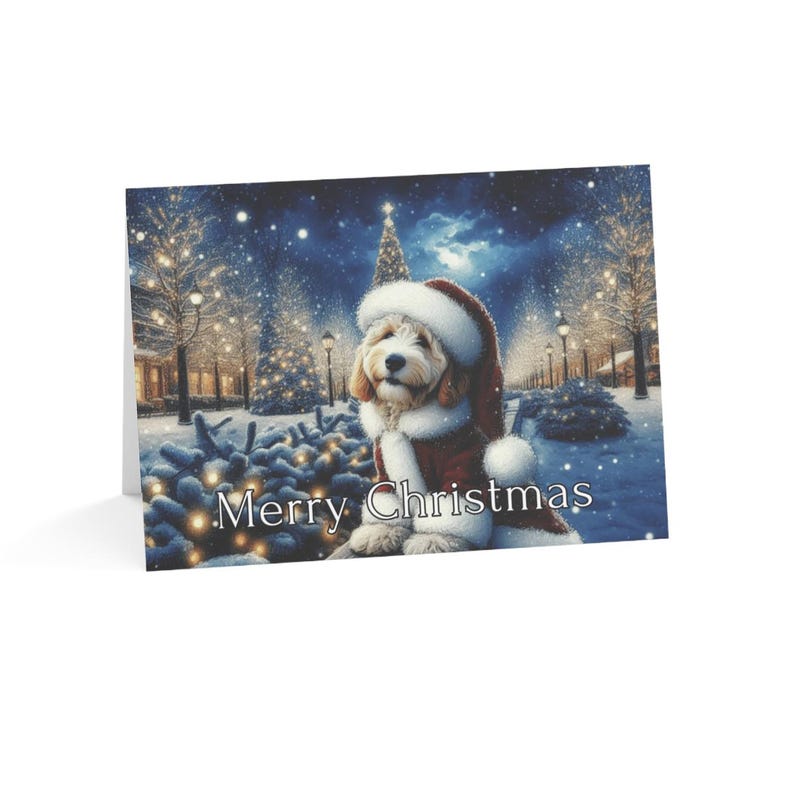 Merry Christmas Card with Cute Dog, Festive Holiday Card, Christmas Greeting Card, Dog Lover Holiday Card, Winter Wonderland Scene