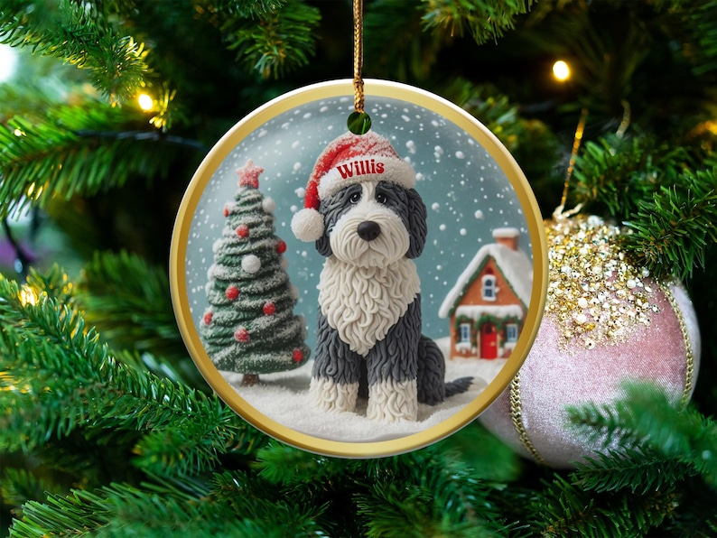 Personalized Christmas Dog Ornament, Custom Pet Ornament, Dog Lover Gift, Xmas Tree Decoration, Holiday Dog Ornament, Pet Memorial