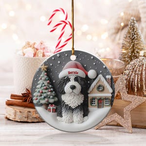 Christmas Ornament, Bernedoodle Portrait - Glossy Ceramic Keepsake | Sublimation Holiday Decor | 3 Inch Heirloom Tree Gift image 4