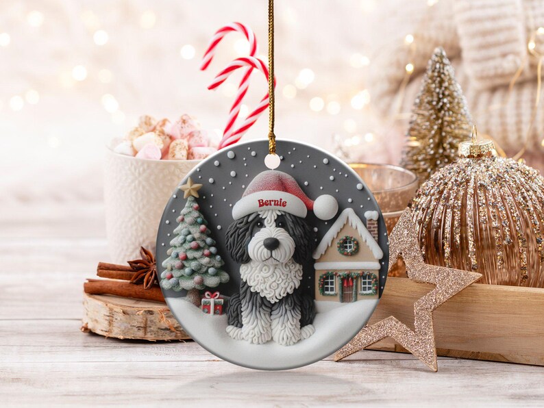 Christmas Ornament, Bernedoodle Portrait - Glossy Ceramic Keepsake | Sublimation Holiday Decor | 3 Inch Heirloom Tree Gift image 4