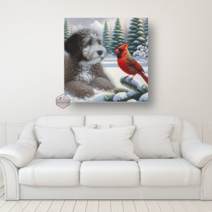 Goldendoodle canvas art, dog portrait wall art, goldendoodle decor, large canvas print, pet lover gift, gentle dog gaze art, 6x6 to 36x36 portrait, cotton fabric artwork, home decor canvas, animal art prints, detailed dog painting, goldendoodle lover