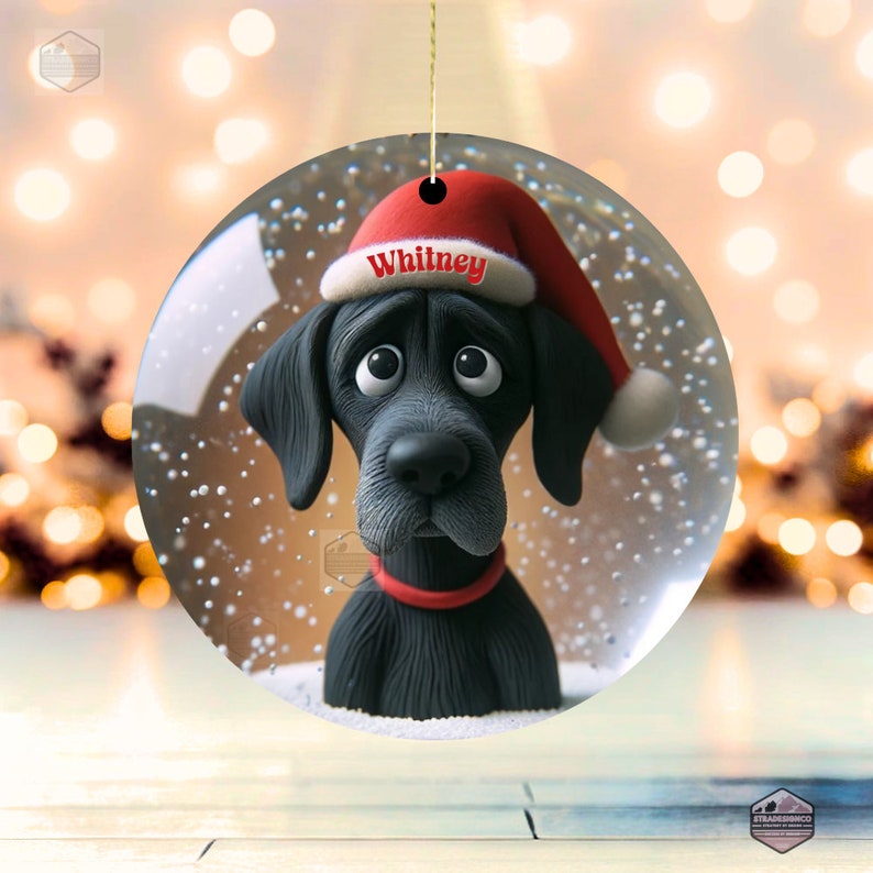 Black Great Dane Dog Ornament - Clay Style Illustration