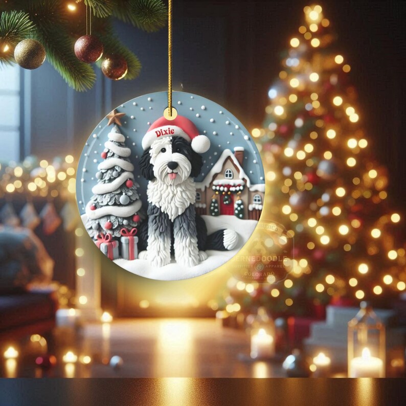 Sheepadoodle, Snow Globe Scene Ceramic Ornament | Sublimation | 3 Inch Custom Dog Name, Pet Lover Gift image 15