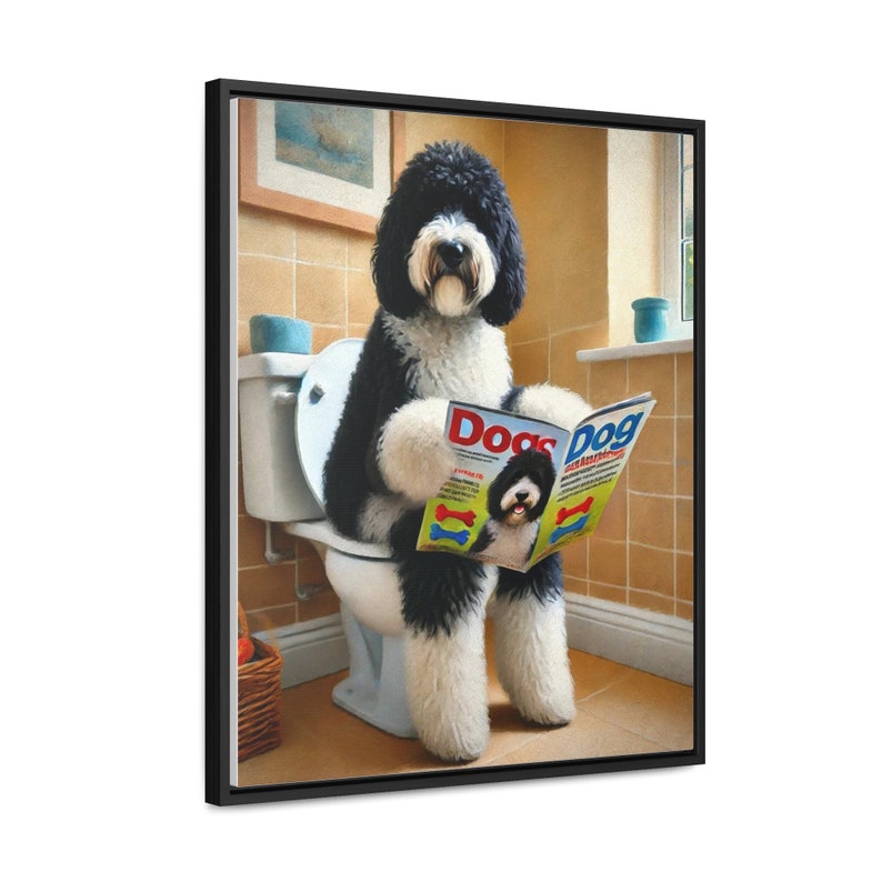 Sheepadoodle Sitting On Toilet Portrait Framed Canvas, Toilet Wall Art, Funny Doodle Bathroom Wall Art, Dog Person Gift, Doodle Dad Gift image 5