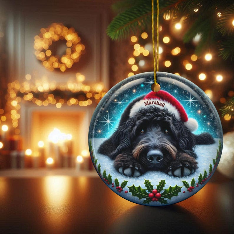 Personalized Black Doodle Dog Christmas Ornament - Festive Ceramic Decoration | Sublimation | 3 Inch Custom Pet Tree Keepsake image 8