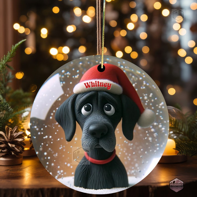 Black Great Dane Dog Ornament - Clay Style Illustration