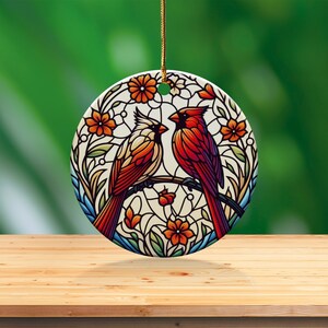 Cardinal Stained-Glass Design Ceramic Ornament image 9