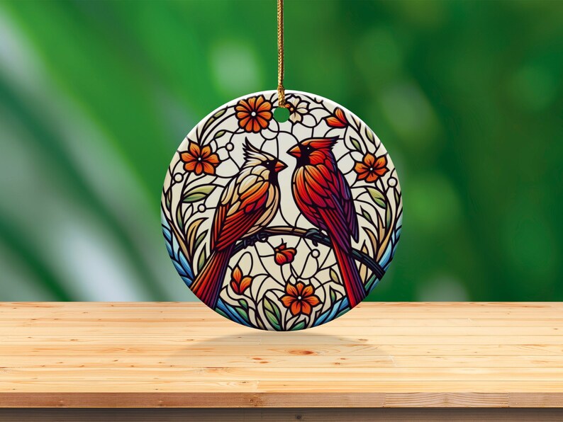 Cardinal Stained-Glass Design Ceramic Ornament image 9