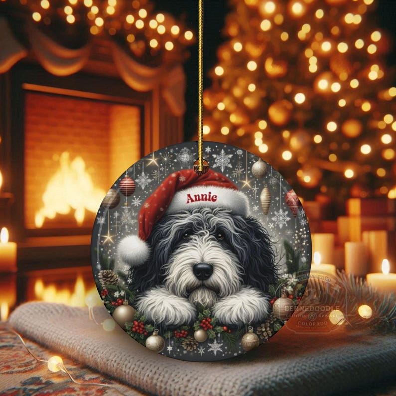 Lover Gift Ceramic, Personalized Sheepadoodle Ornament - Sublimation Print | Double-Sided Artwork | Snowy Winter Keepsake image 15