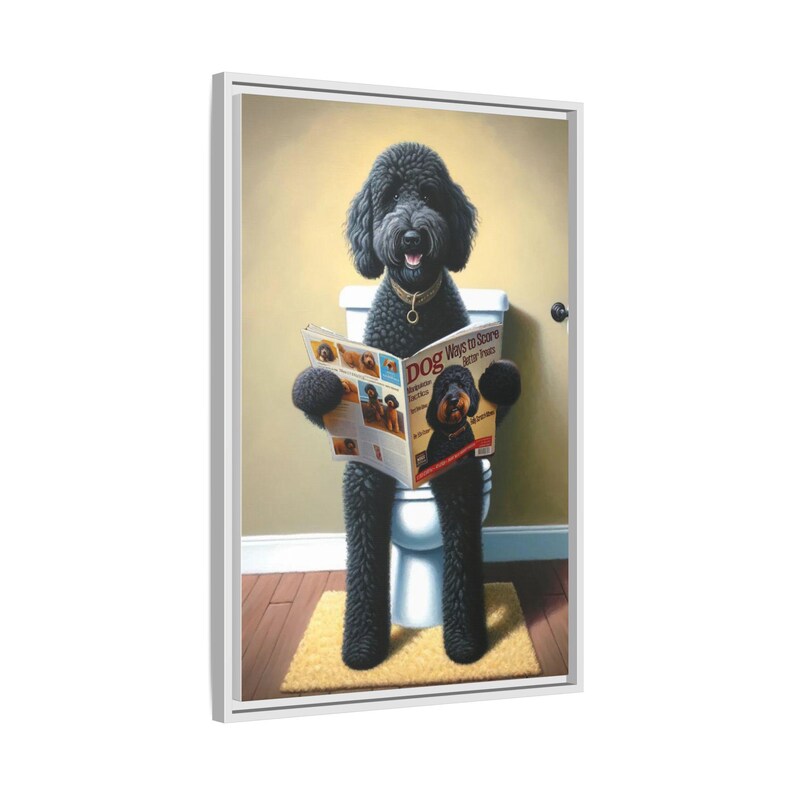 bathroom wall art,dog bathroom art,dog on toilet,doodle,doodle art,doodle on toilet,funny bathroom art,funny dog portrait,goldendoodle,goldendoodle art,goldendoodle gifts,pet illustration,wall art